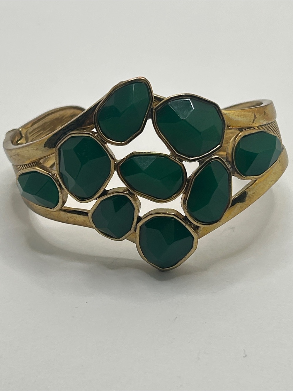 Heidi Klum Gold-Tone Cuff Bracelet with Green Faceted Acrylic Stones